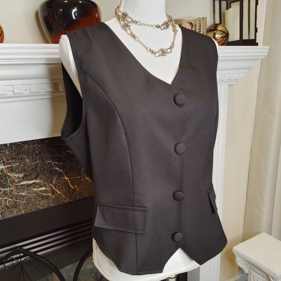 90's WOMENS BUTTON FRONT FLAP DETAIL VEST, BLACK XL - Picture 5 of 9